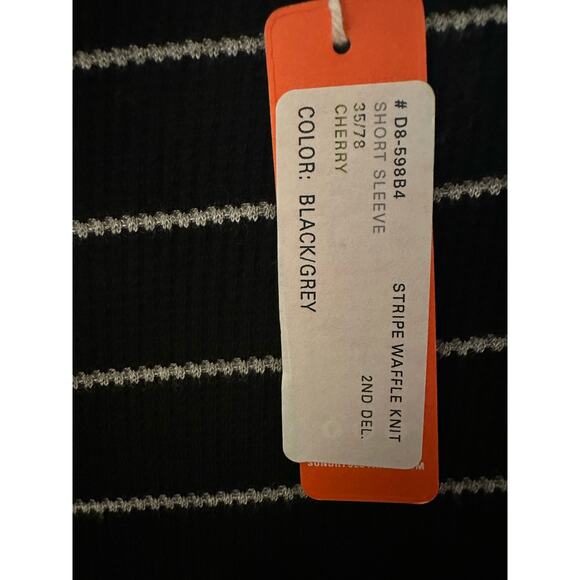 Sundry Black/Gray Stripe Waffle Knit Dress with Cherry Appliqué, Size Small NWT - Picture 6 of 7